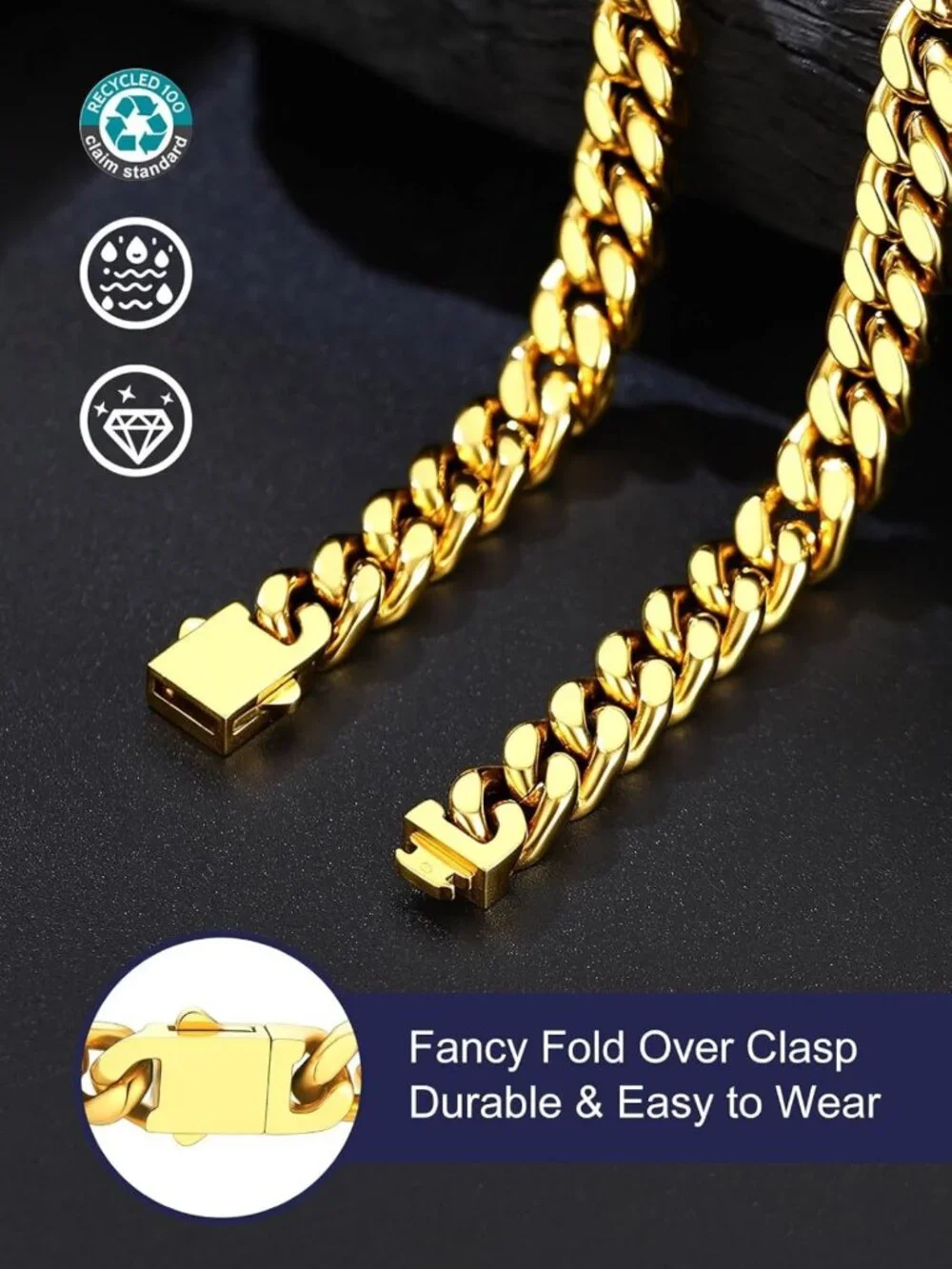 Men's Premium Solid Stainless Steel Miami Cuban Link Chain Necklace - 24